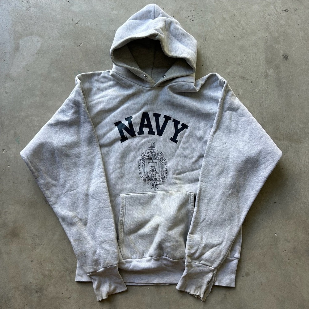 Vintage US Naval Academy Store Navy Hoodie Gray Crest Sweatshirt XL